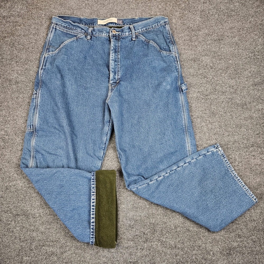 Vintage Gap Fleece Lined Carpenter Jeans Mens 40x30 Denim Workwear Med Wash 90s